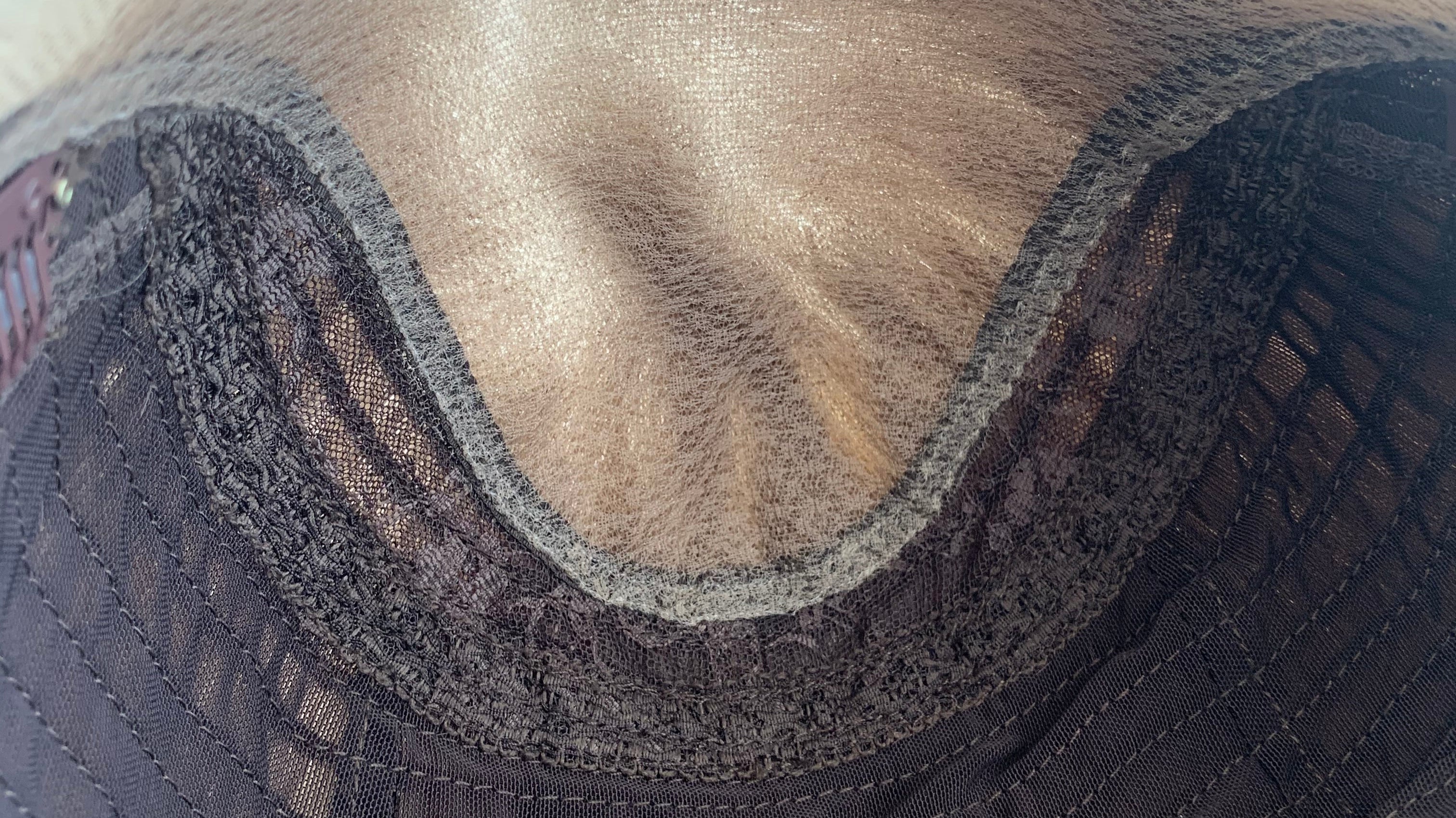 close up of a wig cap