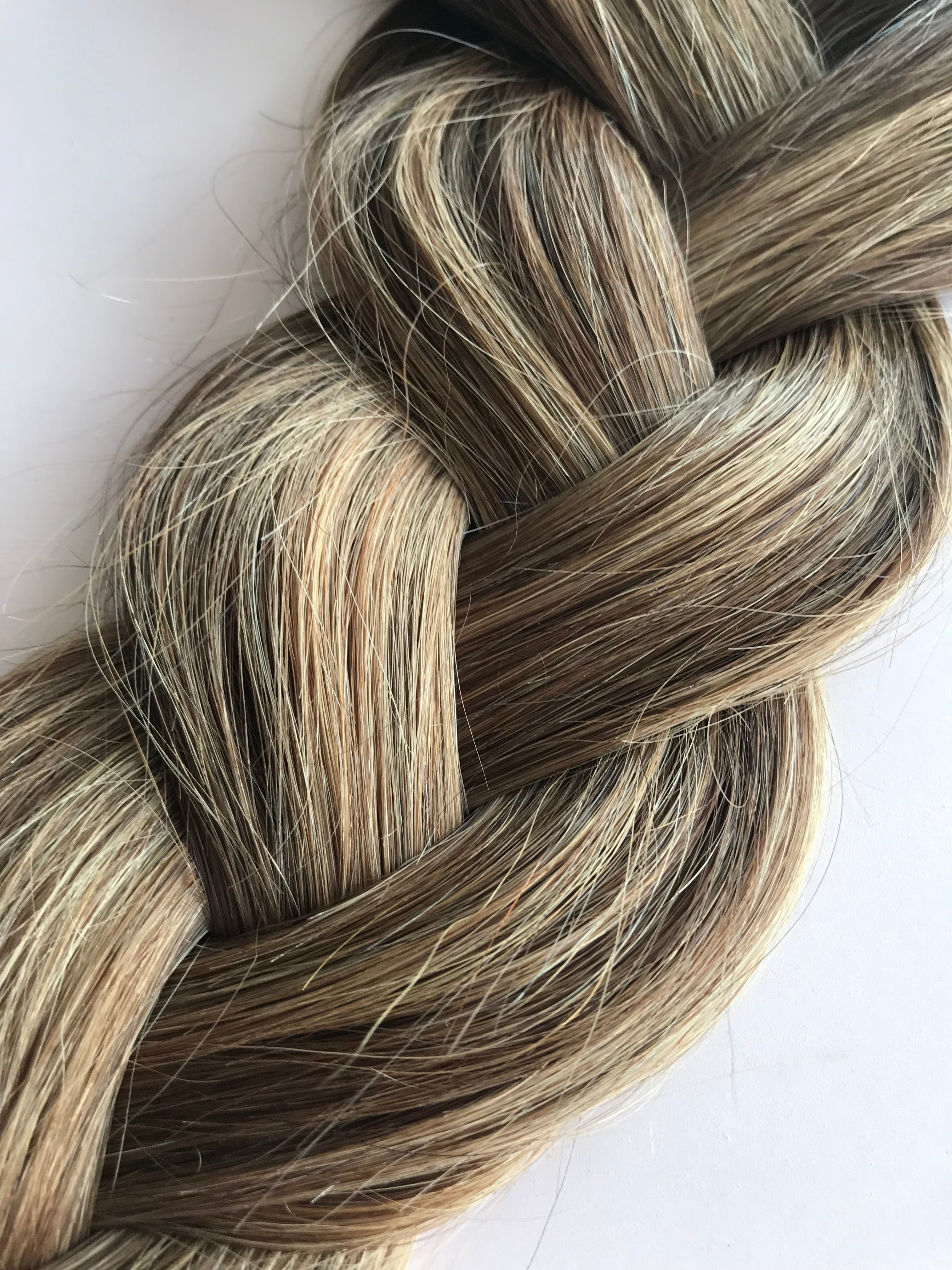 Medium Brown with Textural Caramel highlights # T4P4/12 Clip In Hair Extensions